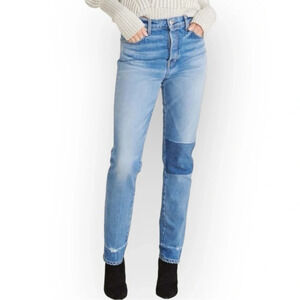 Veronica Beard Ryleigh Patched Slim Straight High  Rise Jeans